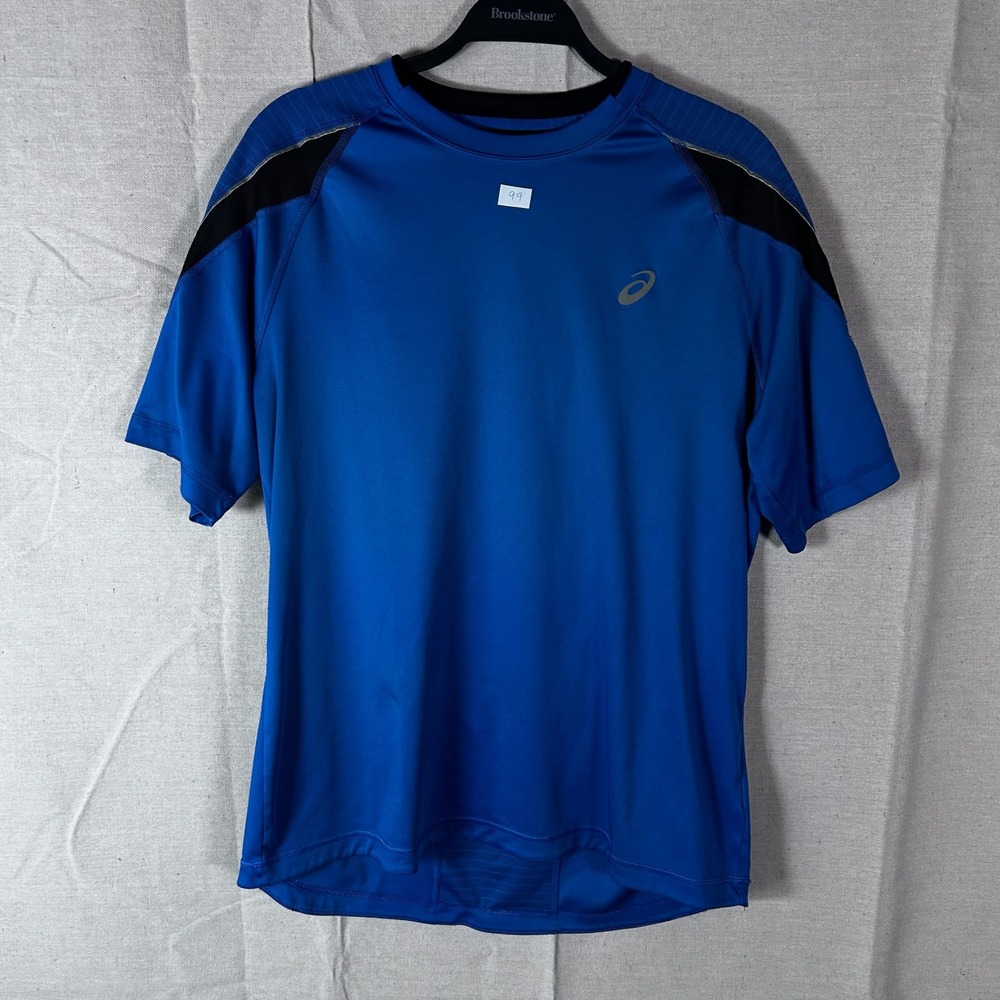 Asics Mens Blue Performance Running Shirt Short Sleeve Mesh Back Size Large